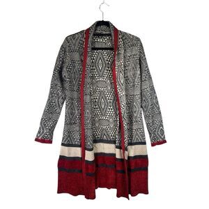 Hannah Duster Womens Small Longline Cardigan Open Front Sweater Knit Western Red